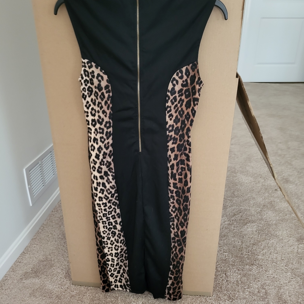 Almost Famous Black and Leopard Print Midi Dress